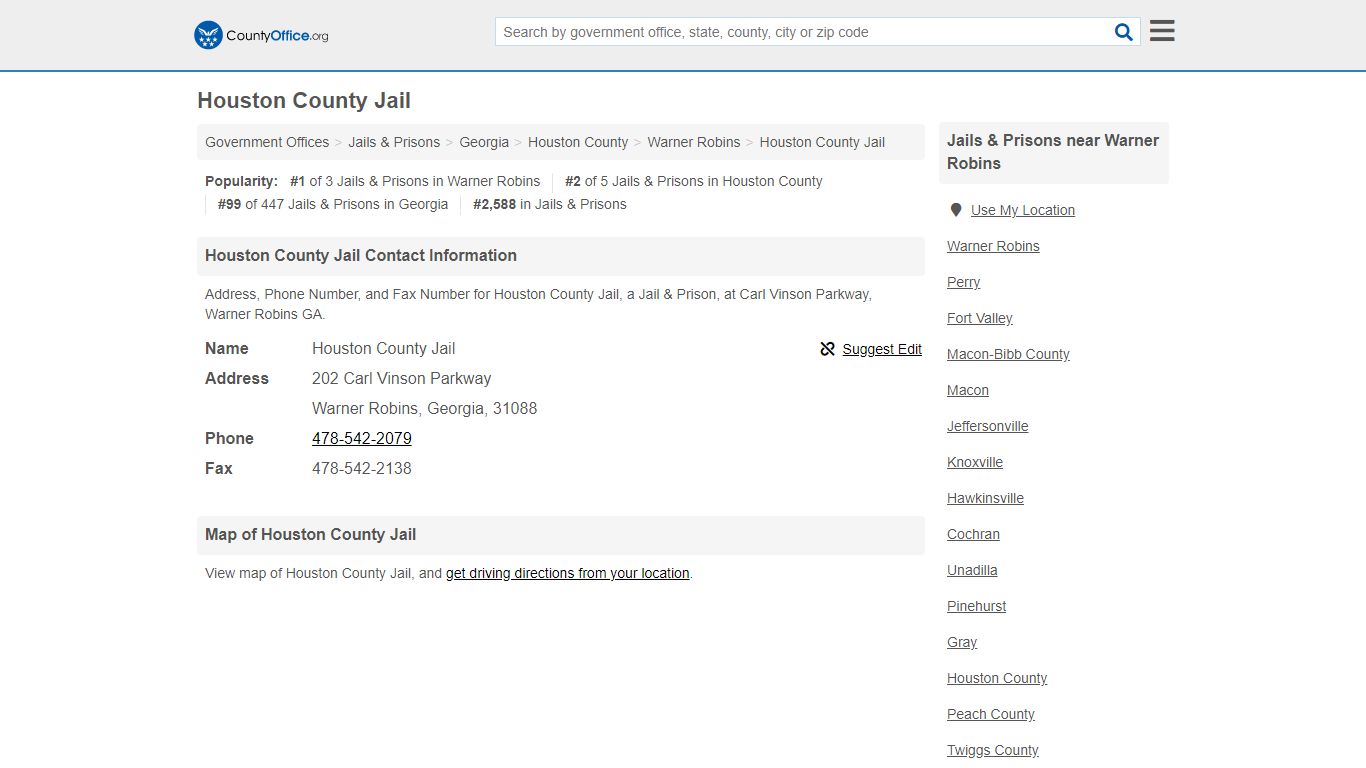 Houston County Jail - Warner Robins, GA (Address, Phone ...